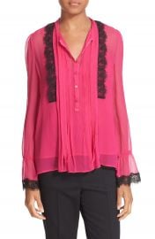 The Kooples Lace Trim Silk Blouse at Nordstrom