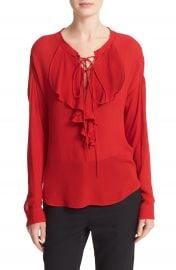 The Kooples Lace-Up Silk Ruffle Blouse at Nordstrom