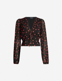 The Kooples Lace-up front heart-print crepe top at Selfridges