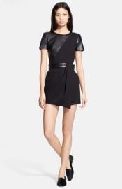 The Kooples Leather Contrast Fit andamp Flare Dress at Nordstrom