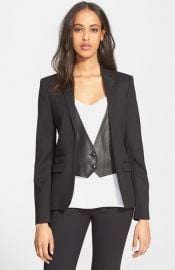 The Kooples Leather Trim Stretch Wool Jacket at Nordstrom