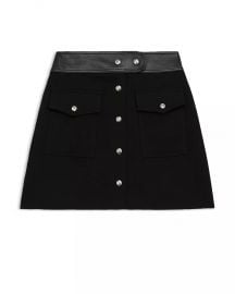 The Kooples Leather Waist Wool Skirt at Bloomingdales