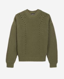 The Kooples Openwork Detailing Loose Fit Khaki Cotton Sweater at The Kooples