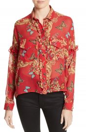 The Kooples Print Ruffled Silk Shirt at Nordstrom