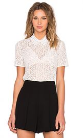 The Kooples Short Sleeve Lace Top in Ecru from Revolvecom at Revolve