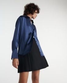 The Kooples US -  Roomy navy blue silk satin shirt  The Kooples at The Kooples