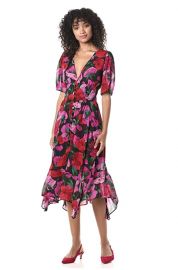 The Kooples Women\'s  Midi Black Summer Silk Dress in a Floral Print at Amazon