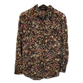 The Kooples XXS Black Floral Metallic Button Up Collared Long Sleeve Sheer Top eBay at eBay