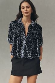 The Leandra Velvet Shirred Yoke Blouse By Maeve at Anthropologie
