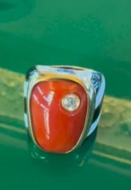 The Long Kiss Jewellery Black and White Enamel Stripes with Trapezoid Coral Set and a Diamond at The Jewellery Editor