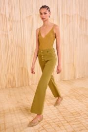 The Lou Button Up Jean - Argan Green High Rise Vintage Denim with Oversized Pockets - Ulla Johnson at Ulla Johnson