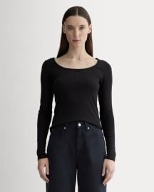 The Luxe Rib Long-Sleeve Scoop-Neck Tee Black Everlane at Everlane