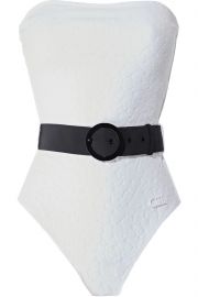 The Madeline Belted Bandeau Swimsuit by Solid  Striped at The Outnet