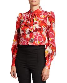 The Marc Jacobs x Maisie Cousins Printed Silk Tie-Neck Blouse at Neiman Marcus