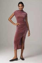 The Maya Ruched Cowl Neck Dress Mesh Edition Velvet Edition at Anthropologie