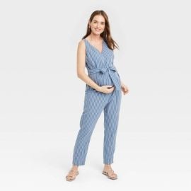 The Nines By Hatch Sleeveless Tie Maternity Jumpsuit Navy Blue Striped Xs  Target at Target