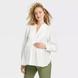 The Nines by Hatch at Target Long Sleeve Pintuck Cotton Maternity Shirt Cream Striped at Target