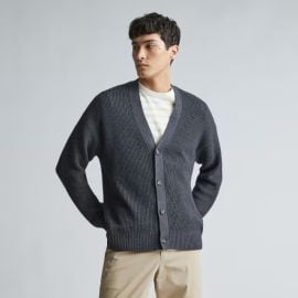 The No-Sweat Ribbed Cardigan Heather Ash Everlane at Everlane