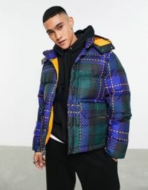 The North Face 71 Sierra short down puffer jacket in plaid at ASOS