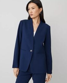 The Petite Long Collarless Blazer in Fluid Crepe at Ann Taylor