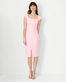 The Scooped Square Neck Sheath Dress in Linen Blend in Pastel Pink at Ann Taylor