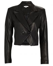 WornOnTV: Alexis’s black cropped leather jacket and lace scalloped ...