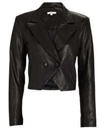 The Sei Cropped Double-Breasted Leather Blazer reg at Intermix