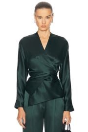 The Sei Long Sleeve Wrap Blouse in Hunter FWRD at FWRD