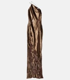 The Sei One shoulder silk velvet gown at Mytheresa