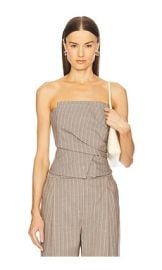 The Sei Wrap Bustier Top in Pinstripe at Revolve