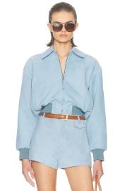 The Suede Zip Bomber at Revolve