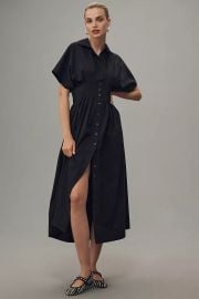 The Tobie Button Front Pleated Shirt Dress By Exquise at Anthropologie