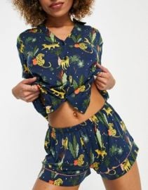 The Wellness Project wild night short pajama set in navy at ASOS