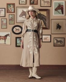 The Western Embroidered Herd Dress. -- Soft Tan W/ Cream Emb at The Great.
