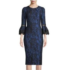 Theia Bkue and Black Tulip Sleeve Brocade Dress Size 2 eBay at eBay