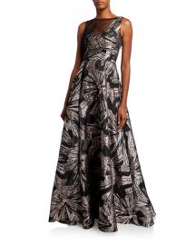 Theia Metallic Brocade Sleeveless Asymmetric Bodice Gown at Neiman Marcus