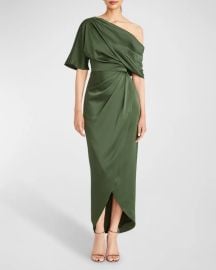 Theia Rayna Draped One Shoulder High Low Gown at Neiman Marcus