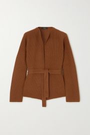 tan belted cardigan
