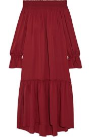 Theory   Off-the-shoulder smocked silk-jersey midi dress at Net A Porter