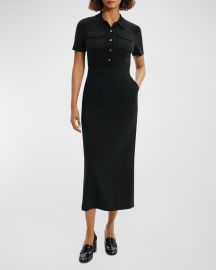 Theory Admiral Crepe Short-Sleeve Utility Midi Dress at Neiman Marcus