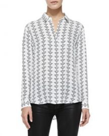 Theory Aquilina B Silk Button-Front Blouse Black-White at Neiman Marcus