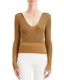 Theory Back-Collar Long-Sleeve Roving Cropped Sweater at Neiman Marcus