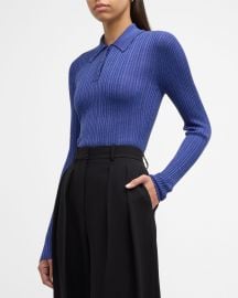 Theory Bering Rib Wool-Blend Slim Polo Top at Neiman Marcus