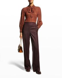 Theory Blouson-Sleeve Scarf-Neck Silk Top at Neiman Marcus