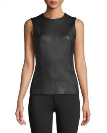 Theory Bristol Leather Modern Seamed C  Combo Shell at Neiman Marcus