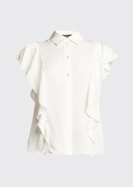 Theory Button-Down Georgette Ruffle Top - at Bergdorf Goodman