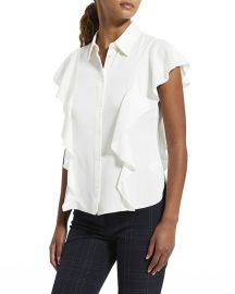 Theory Button-Down Georgette Ruffle Top at Neiman Marcus