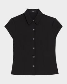 Theory Cap-Sleeve Modern Silk Georgette Blouse at Neiman Marcus