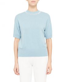 Theory Cashmere Ribbon-Trim Crewneck Short-Sleeve Sweater at Neiman Marcus