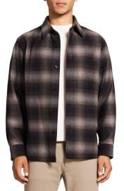 Theory Clyfford Check Recycled Wool Flannel Button-Up Overshirt at Nordstrom